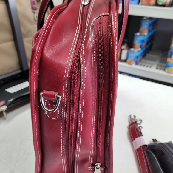 McKLEIN Red Leather Wheeled Business Laptop Computer Case Bag Removable Wheels - Picture 14 of 16